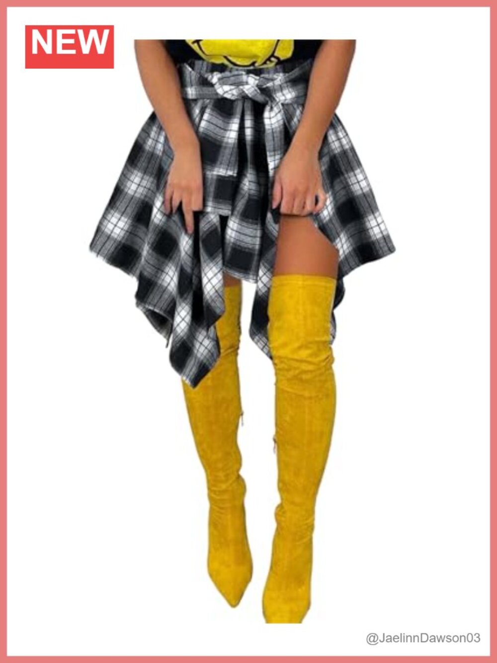 Women's High Waisted Asymmetrical Plaid Mini Skirt with Drawstring